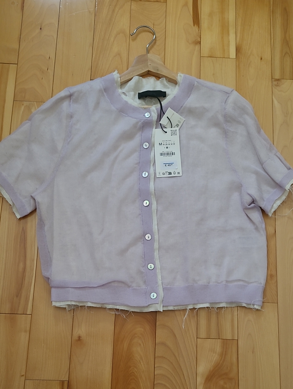 Light Lavender Button-Front Short-Sleeve Cardigan